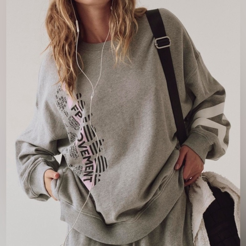 FP Movement by Free People Gray Crewneck Sweatshirt with Pink Accent